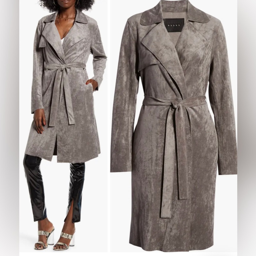 NWT Blank NYC Faux Suede Trench Coat in Gray - Size S